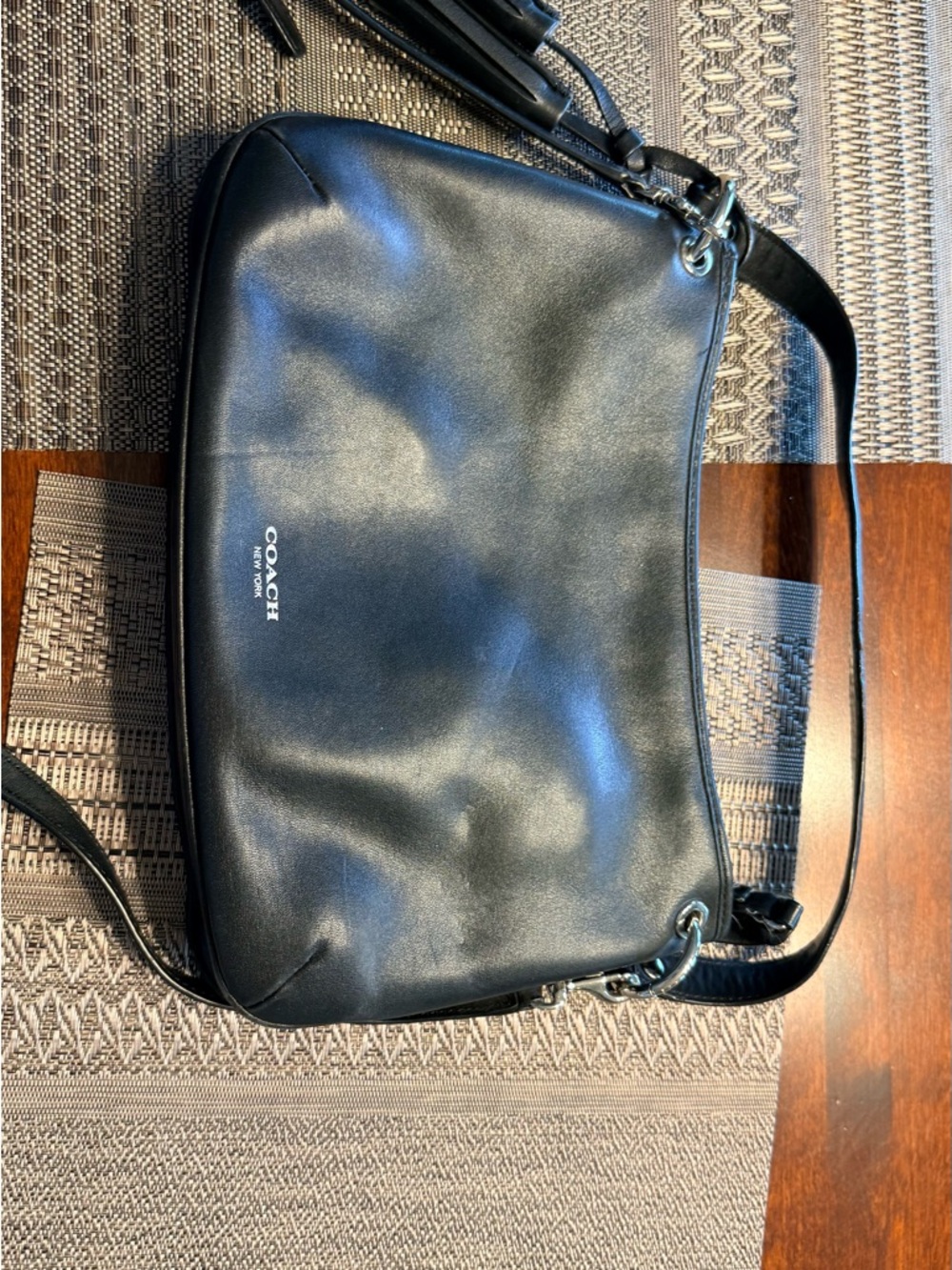 Coach Black Leather Messenger Crossbody with Silver Hardware - Picture 2 of 5